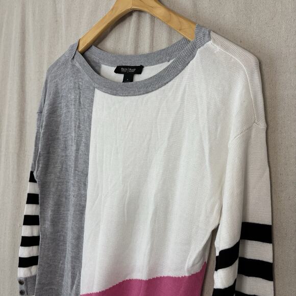White House Black Market Womens Color Block Asymmetrical Sweater Size M Striped - Picture 8 of 8